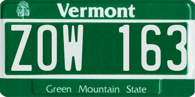 VT license plate ZOW163