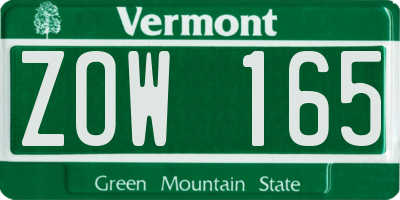 VT license plate ZOW165