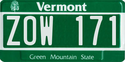 VT license plate ZOW171