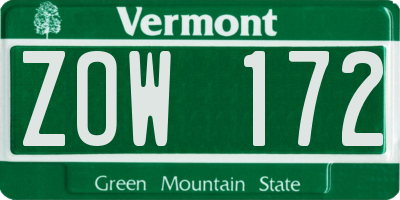 VT license plate ZOW172