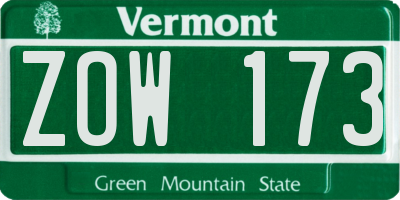 VT license plate ZOW173