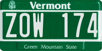 VT license plate ZOW174