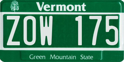 VT license plate ZOW175