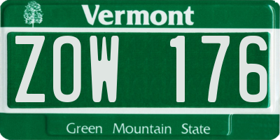 VT license plate ZOW176