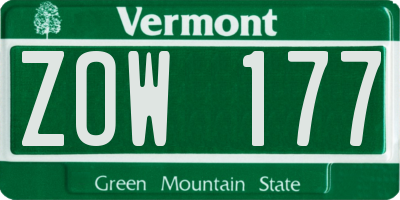 VT license plate ZOW177