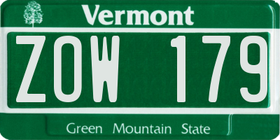VT license plate ZOW179