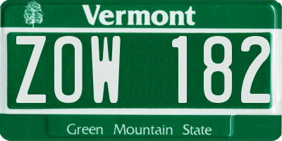 VT license plate ZOW182