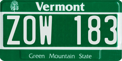 VT license plate ZOW183