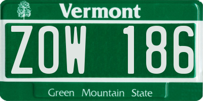 VT license plate ZOW186