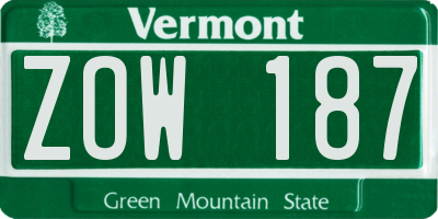 VT license plate ZOW187