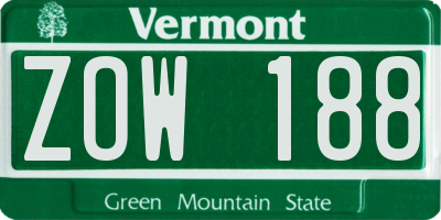 VT license plate ZOW188
