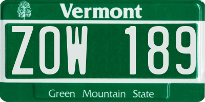 VT license plate ZOW189