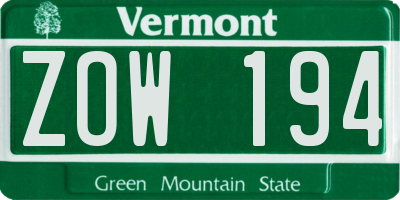 VT license plate ZOW194