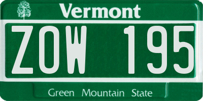 VT license plate ZOW195
