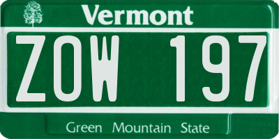VT license plate ZOW197
