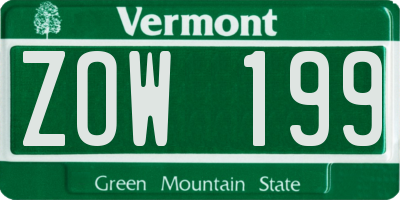 VT license plate ZOW199