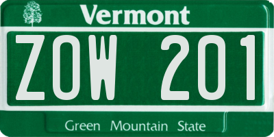 VT license plate ZOW201