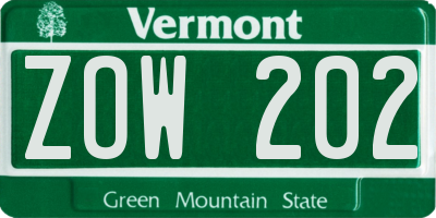 VT license plate ZOW202