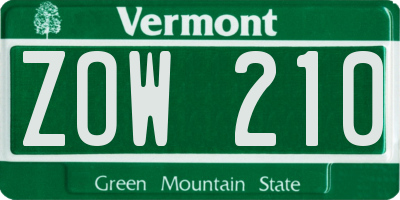 VT license plate ZOW210
