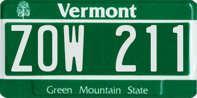 VT license plate ZOW211