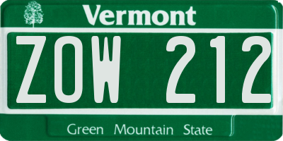 VT license plate ZOW212