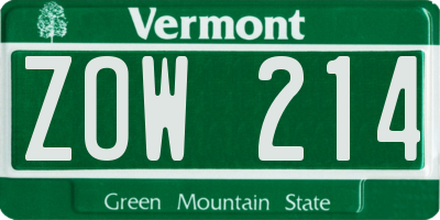 VT license plate ZOW214