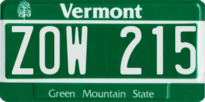 VT license plate ZOW215