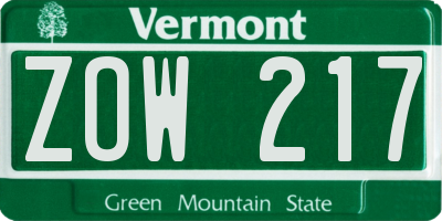 VT license plate ZOW217