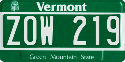 VT license plate ZOW219