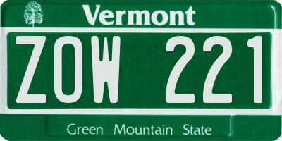 VT license plate ZOW221