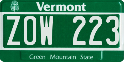 VT license plate ZOW223