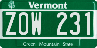 VT license plate ZOW231