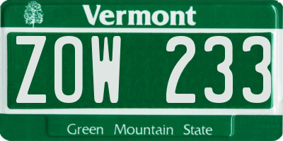 VT license plate ZOW233
