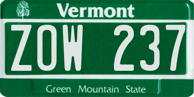 VT license plate ZOW237