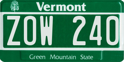 VT license plate ZOW240