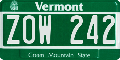 VT license plate ZOW242