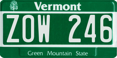 VT license plate ZOW246