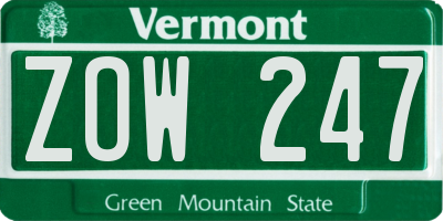 VT license plate ZOW247
