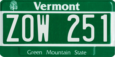 VT license plate ZOW251