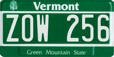 VT license plate ZOW256