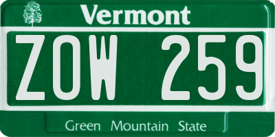 VT license plate ZOW259