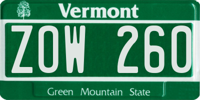 VT license plate ZOW260