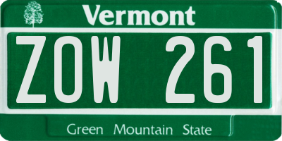 VT license plate ZOW261