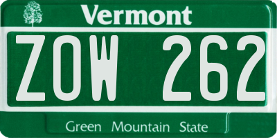VT license plate ZOW262