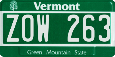 VT license plate ZOW263