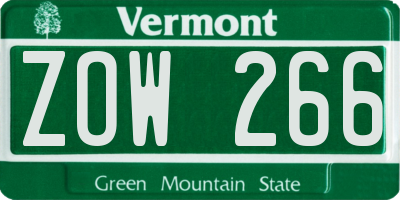 VT license plate ZOW266
