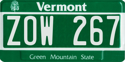 VT license plate ZOW267