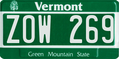 VT license plate ZOW269