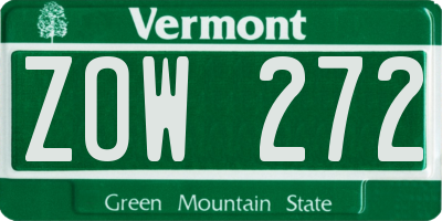 VT license plate ZOW272