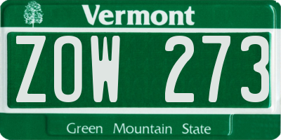 VT license plate ZOW273